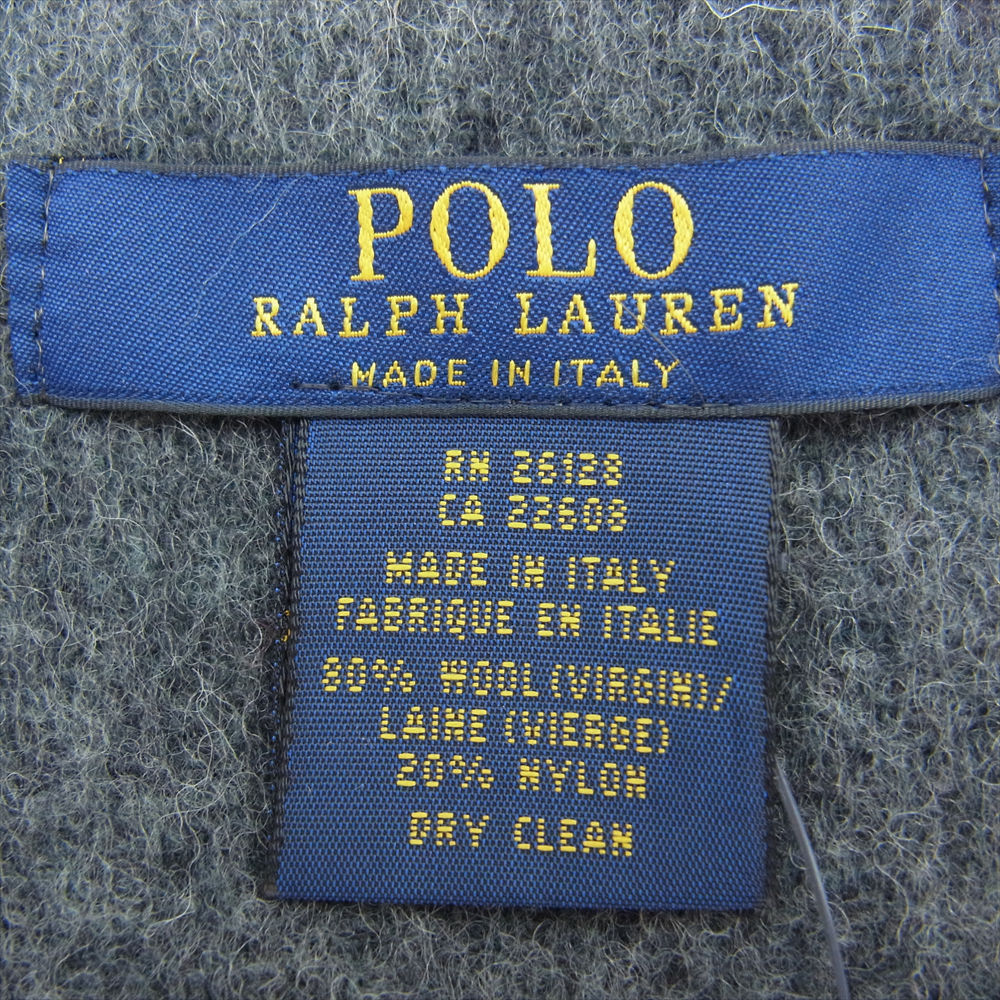 POLO RALPH LAUREN ポロ・ラルフローレン BIG PONY JACQUARD SCARF ビッグポニーロゴジャカード フリンジ マフラー スカーフ ストール グレー系 グリーン系【極上美品】【中古】
