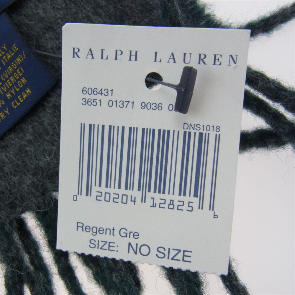 POLO RALPH LAUREN ポロ・ラルフローレン BIG PONY JACQUARD SCARF ビッグポニーロゴジャカード フリンジ マフラー スカーフ ストール グレー系 グリーン系【極上美品】【中古】