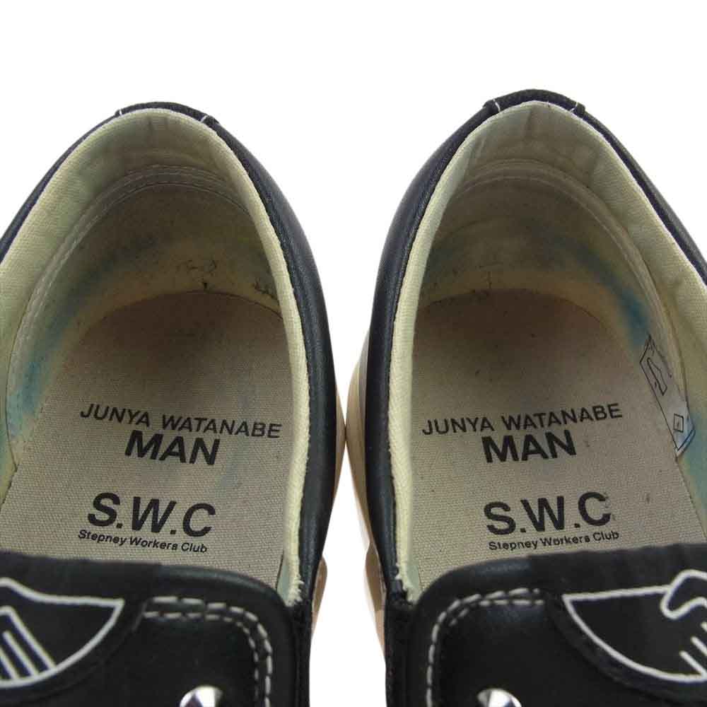 JUNYA WATANABE COMME des GARCONS MAN ジュンヤワタナベコムデギャルソンマン WK-K106-001 Stepney Workers Club SWC ステファニーワーカーズクラブ Wネーム スタッズ レザー ローカット スリッポン スニーカー ブラック系 26cm【中古】