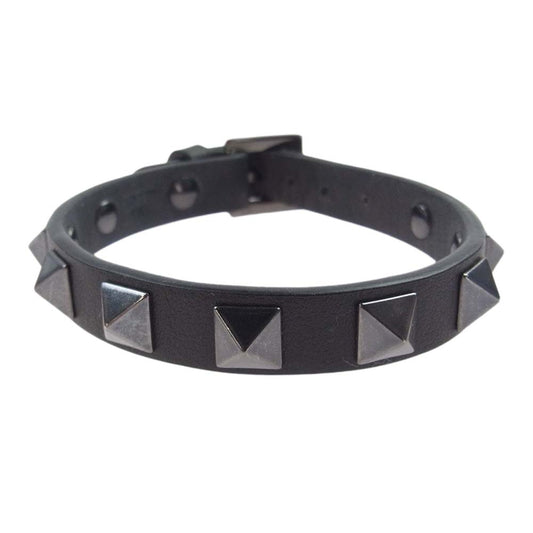 VALENTINO ヴァレンティノ ガラヴァーニ ロックスタッズ レザー ブレスレット ブラック系【中古】