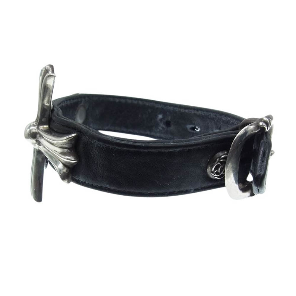 CHROME HEARTS クロムハーツ（原本無） ラージ クロス ガンスリンガー ベント レザー ブレスレット ブラック系【中古】