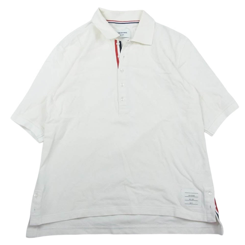 THOM BROWNE トムブラウン A0121C1001 トリコロールライン 半袖 ポロシャツ ホワイト系 2【中古】