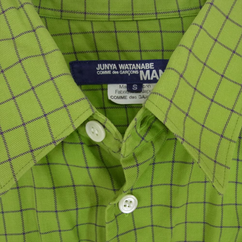 JUNYA WATANABE COMME des GARCONS MAN ジュンヤワタナベコムデギャルソンマン AD2006 WS-B015 サイドライン チェック 長袖 シャツ グリーン系 S【中古】