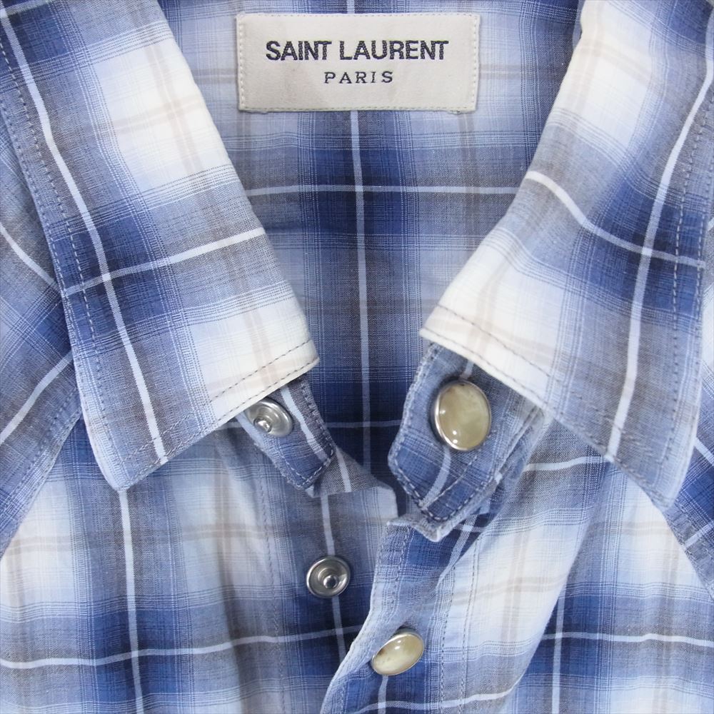 SAINT LAURENT サンローラン 373285 Y790H エディ期 チェック柄 スナップボタン ウエスタン 長袖 シャツ ブルー系 40【中古】