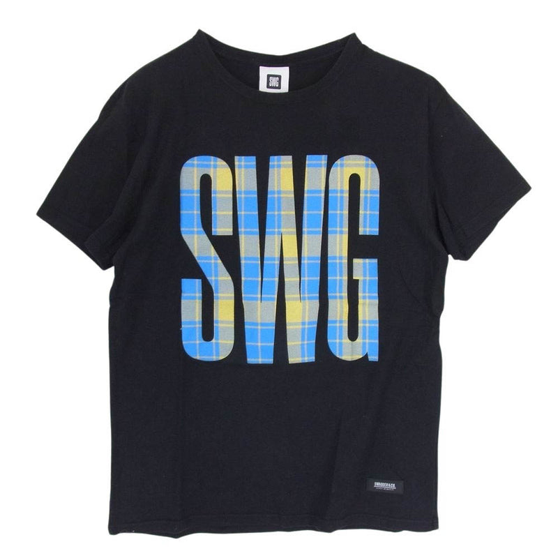 SWAGGER スワッガー SWGT-2997 チェック SWG プリント 半袖 Tシャツ TEE ブラック系 L【中古】