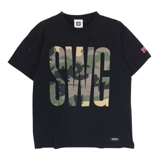 SWAGGER スワッガー SWGT-3027 迷彩 SWG プリント 半袖 Tシャツ TEE ブラック系 M【中古】