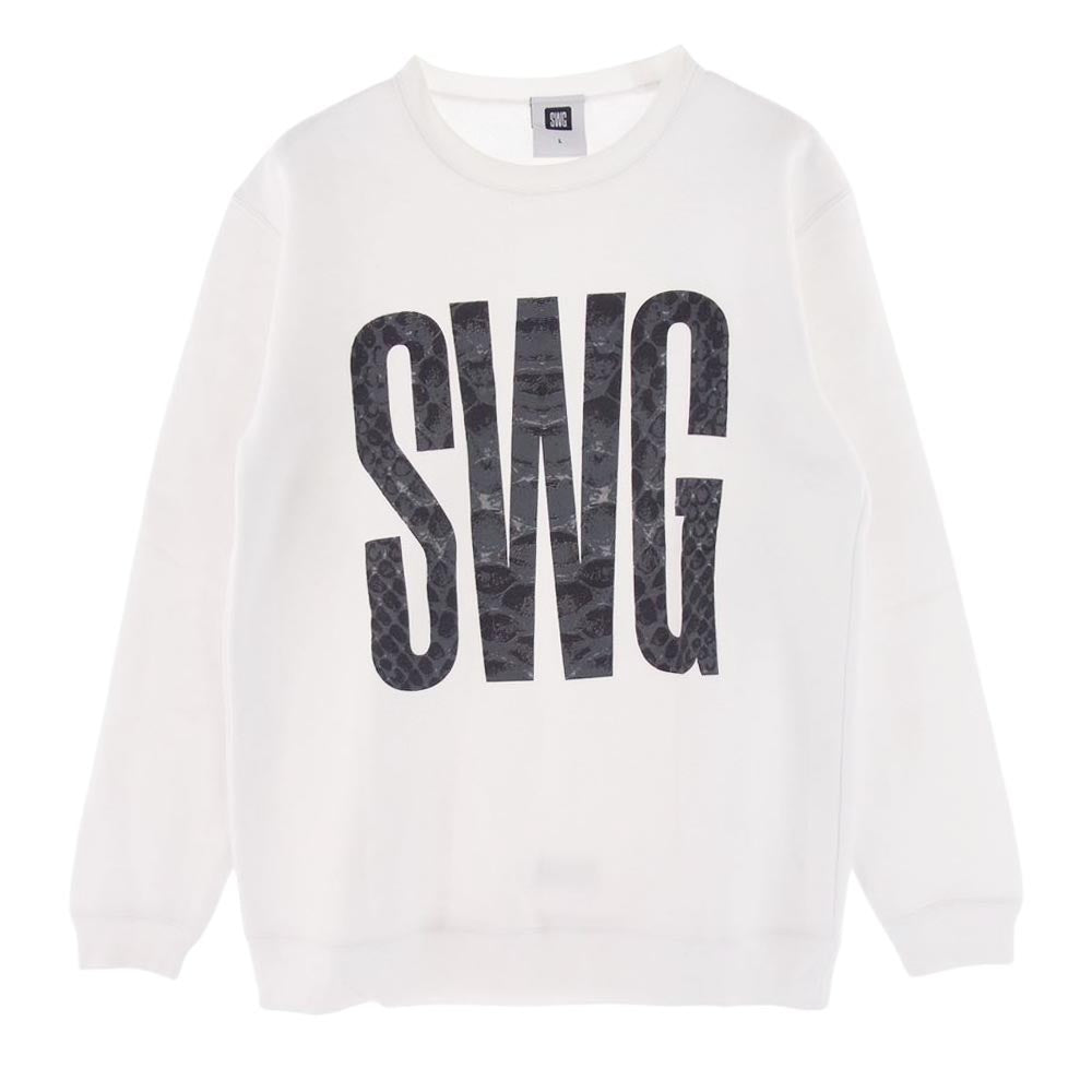 SWAGGER スワッガー SWGLSH-472 パイソン柄 プリント SWG  ロゴ クルーネック スウェット  ホワイト系 L【中古】