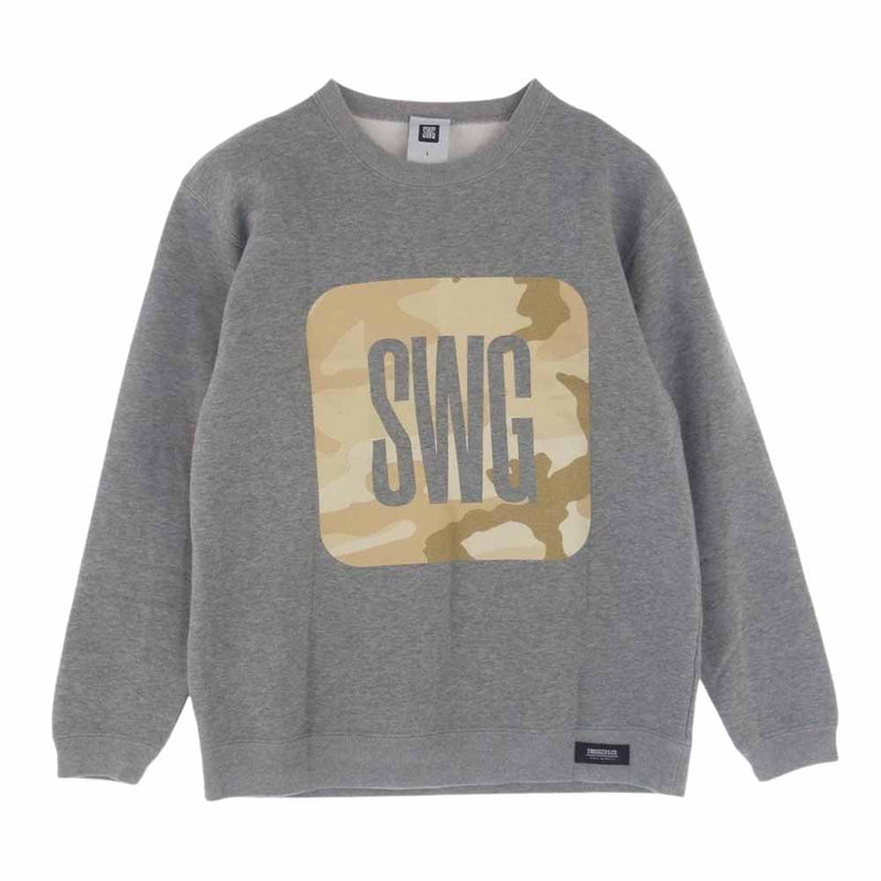 SWAGGER スワッガー SWGLSH-479 迷彩 SWG プリント フロント ボックス ロゴ クルーネック スウェット グレー グレー系 L【中古】