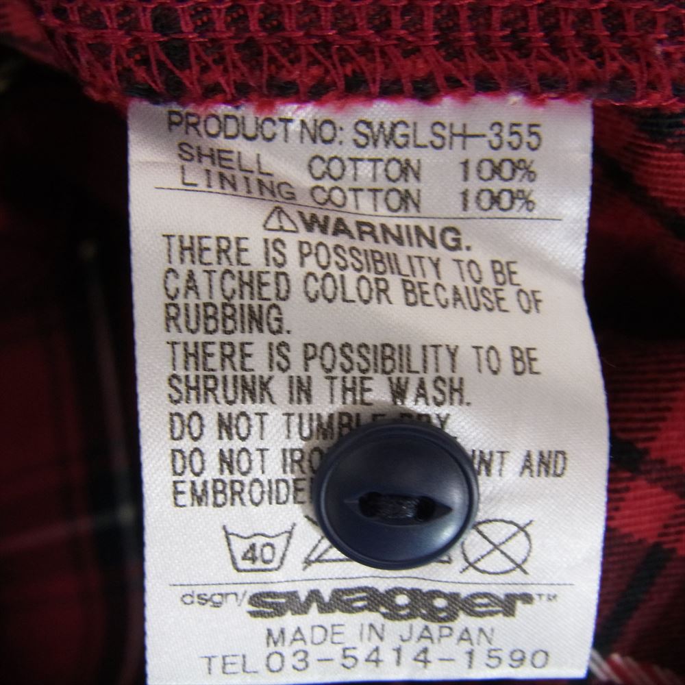 SWAGGER スワッガー SWGLSH-245 SWBP バック刺繍 チェック 長袖 コットン シャツ レッド系 L【中古】