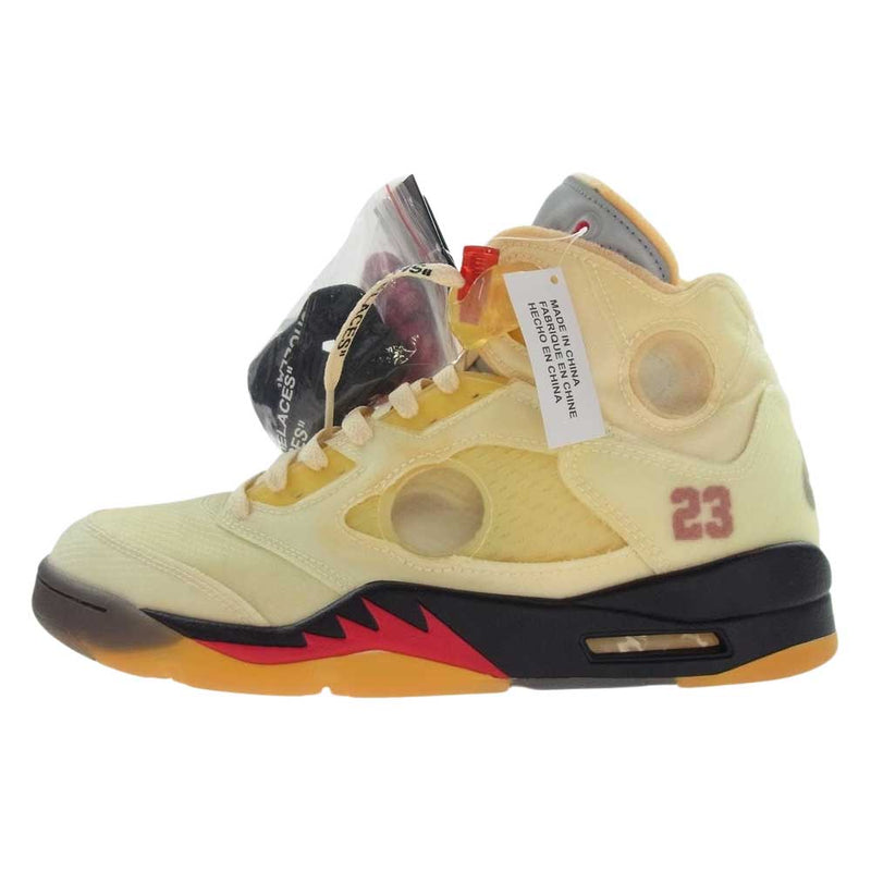 NIKE ナイキ DH8565-100 フェイクバスターズ鑑定済 × Off-White オフホワイト Air Jordan 5 Sail エアジョーダン5 セイル スニーカー イエロー系 28cm【中古】