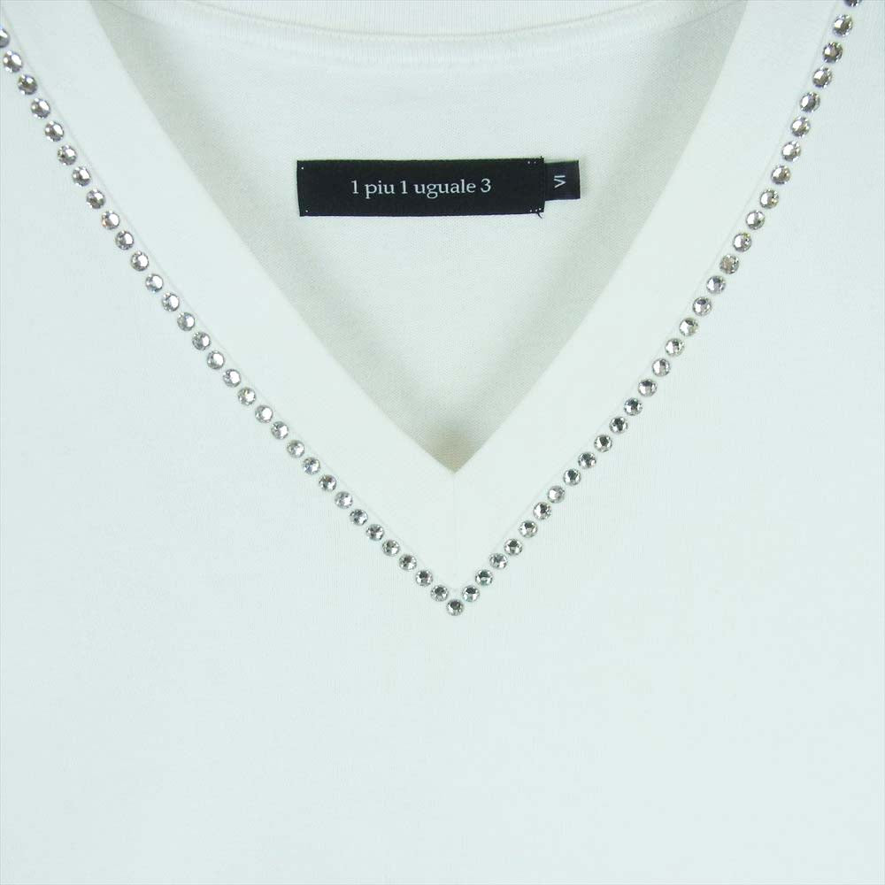 1piu1uguale3 ウノピュウノウグァーレトレ MRT261 CTN055 NAGOYA LIMITED SWAROVSKI V-NECK 名古屋限定 リミテッドエディション スワロフスキー Vネック 半袖 Tシャツ カットソー ホワイト系 6【中古】