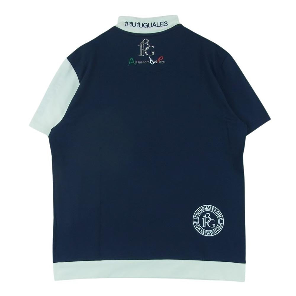 1piu1uguale3 ウノピュウノウグァーレトレ GDT011 POE417 ADP GOLF ゴルフ S/S MOCK NECK モックネック スモールロゴ 半袖 Tシャツ カットソー ダークネイビー系 ホワイト系 4【美品】【中古】