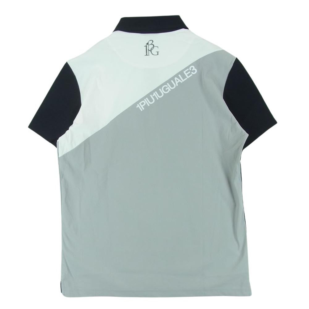 1piu1uguale3 ウノピュウノウグァーレトレ GRT131 NYU061 GOLF ゴルフ S/S POLO CROSS SWITCH ロゴプリント クロス カラーブロック切替 半袖 ポロシャツ ブラック系 グレー系 ホワイト系 5【中古】