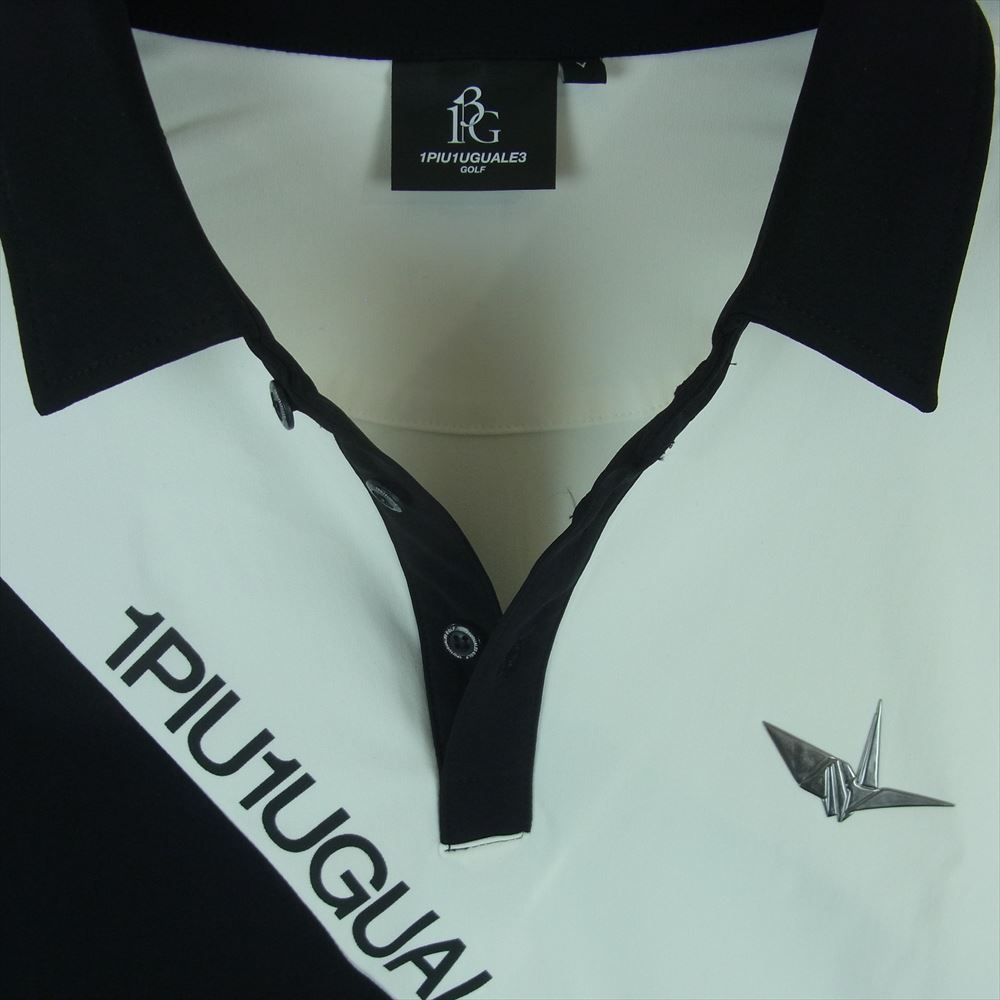 1piu1uguale3 ウノピュウノウグァーレトレ GRT131 NYU061 GOLF ゴルフ S/S POLO CROSS SWITCH ロゴプリント クロス カラーブロック切替 半袖 ポロシャツ ブラック系 グレー系 ホワイト系 5【中古】