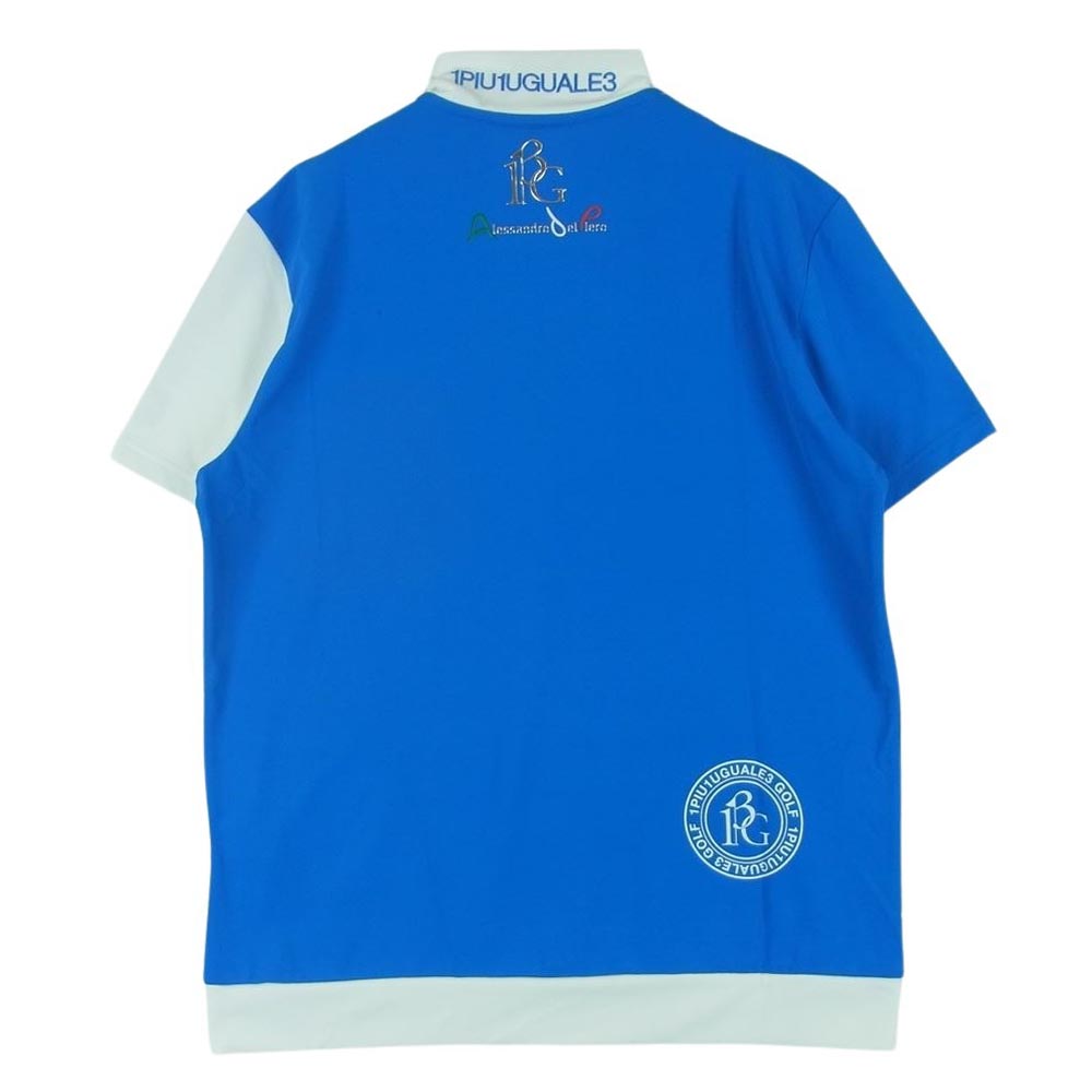 1piu1uguale3 ウノピュウノウグァーレトレ GDT011 POE417 ADP GOLF ゴルフ S/S MOCK NECK モックネック スモールロゴ 半袖 Tシャツ カットソー ブルー系 ホワイト系 TURQOISE/WHITE 3【美品】【中古】