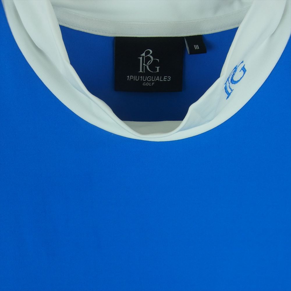 1piu1uguale3 ウノピュウノウグァーレトレ GDT011 POE417 ADP GOLF ゴルフ S/S MOCK NECK モックネック スモールロゴ 半袖 Tシャツ カットソー ブルー系 ホワイト系 TURQOISE/WHITE 3【美品】【中古】