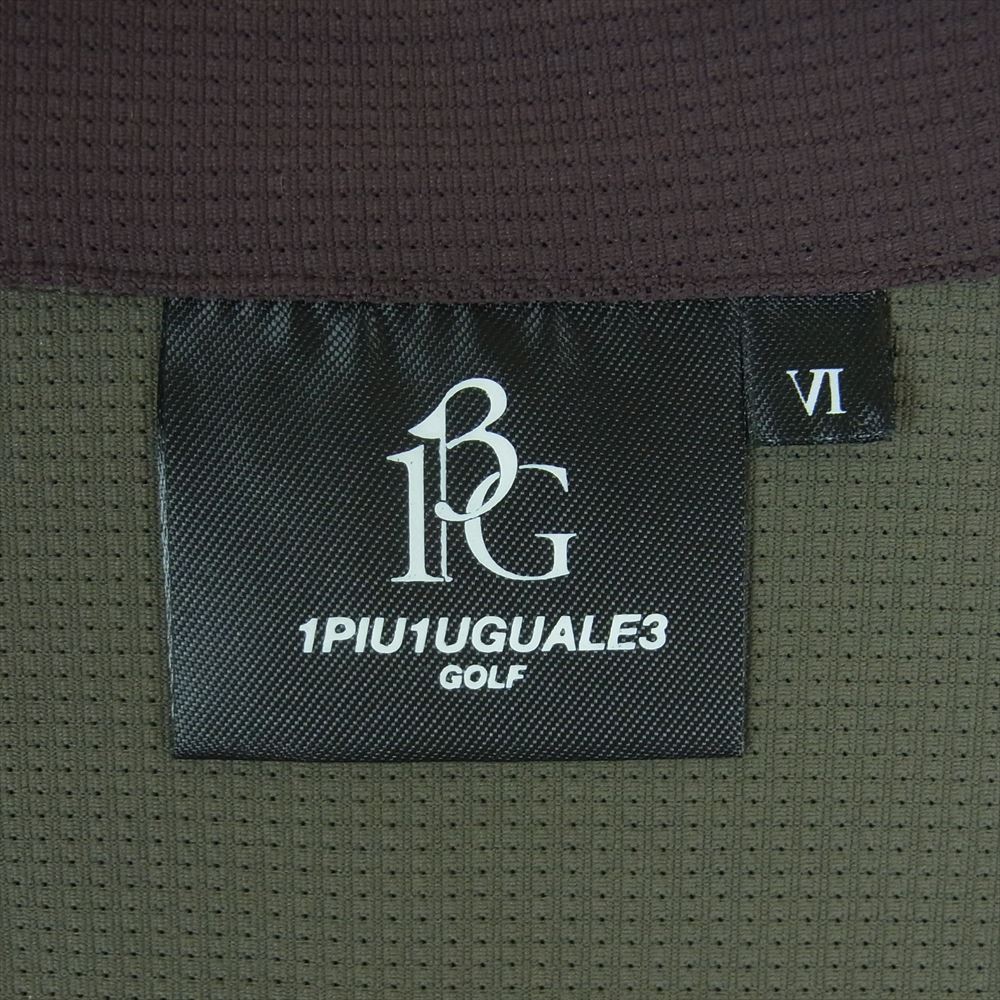 1piu1uguale3 ウノピュウノウグァーレトレ GRT092 POE333 GOLF ゴルフ CHEST SWITCHED S/S POLO 金折り鶴ロゴ 切替 カラーブロック 半袖 ポロシャツ オフホワイト系 カーキ系 6【美品】【中古】