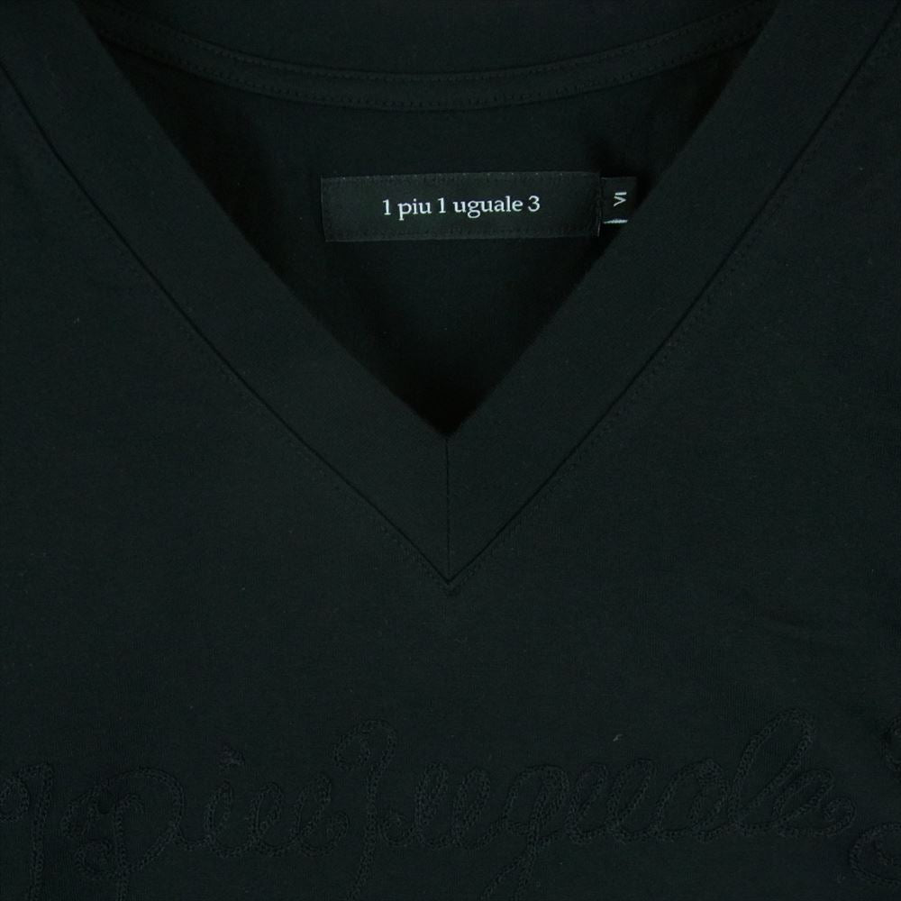 1piu1uguale3 ウノピュウノウグァーレトレ MRT289 COT355 lucien pellat-finet ルシアンペラフィネ BACK LEAF V-NECK TEE バックリーフ Vネック 半袖 Tシャツ ブラック系 6【中古】