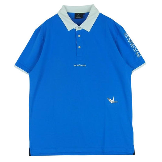 1piu1uguale3 ウノピュウノウグァーレトレ GDT009 POE415 GOLF ゴルフ ADP GOLF S/S POLO SIMPLE WHITE LINE TURQOISE/WHITE シンプル ロゴ刺繍 半袖 ポロシャツ ブルー系 ホワイト系 ターコイズ系 5【美品】【中古】