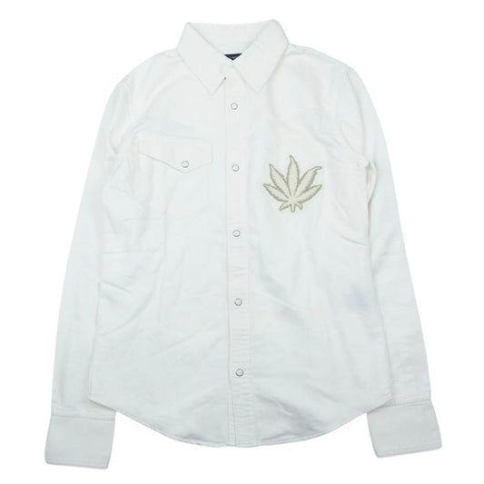 1piu1uguale3 ウノピュウノウグァーレトレ 20SS MRS133 COT304 lucien pellat-finet ルシアンペラフィネ ガンジャ マリファナ刺繍 長袖 シャツ ホワイト系 4【中古】