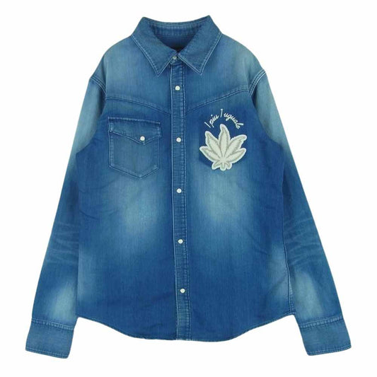 1piu1uguale3 ウノピュウノウグァーレトレ 20SS MRS133 COT304 lucien pellat-finet ルシアンペラフィネ ガンジャ マリファナパッチ バックロゴ デニム ウエスタン 長袖 シャツ ジャケット インディゴブルー系 6【中古】