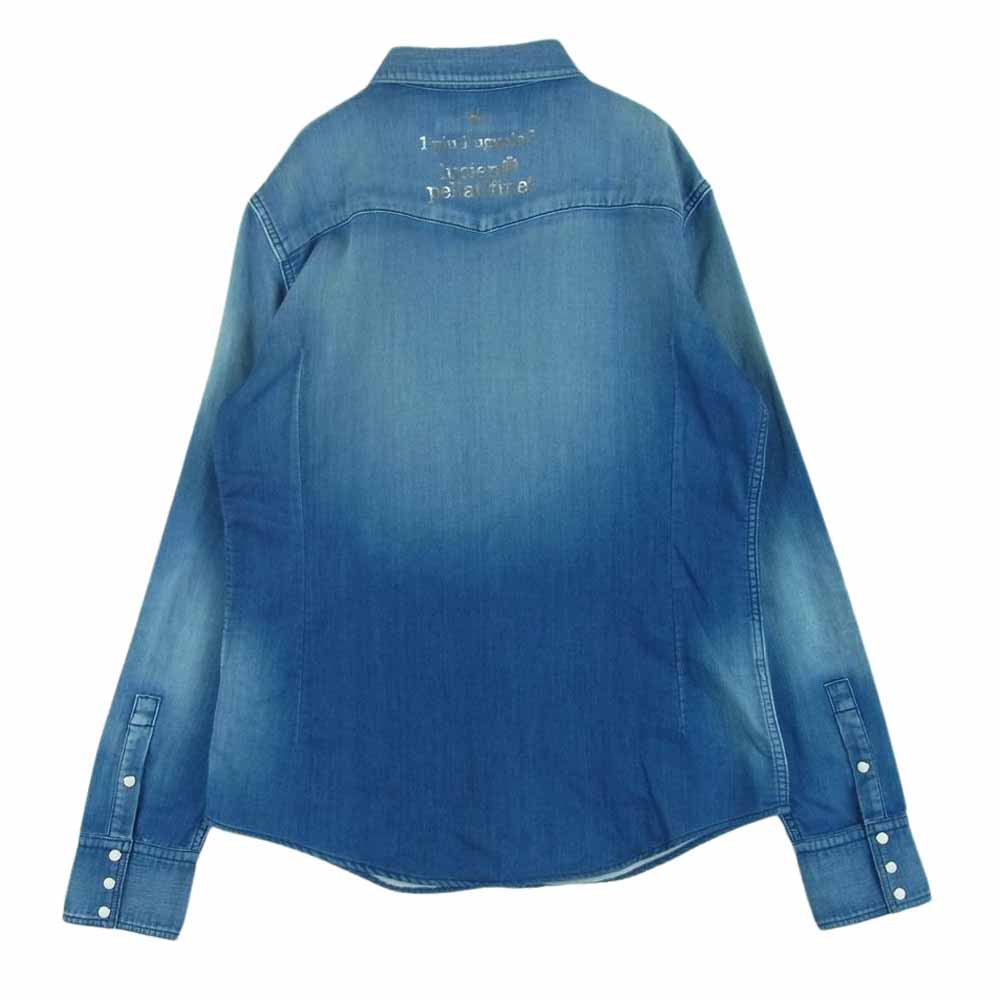 1piu1uguale3 ウノピュウノウグァーレトレ 20SS MRS133 COT304 lucien pellat-finet ルシアンペラフィネ ガンジャ マリファナパッチ バックロゴ デニム ウエスタン 長袖 シャツ ジャケット インディゴブルー系 6【中古】