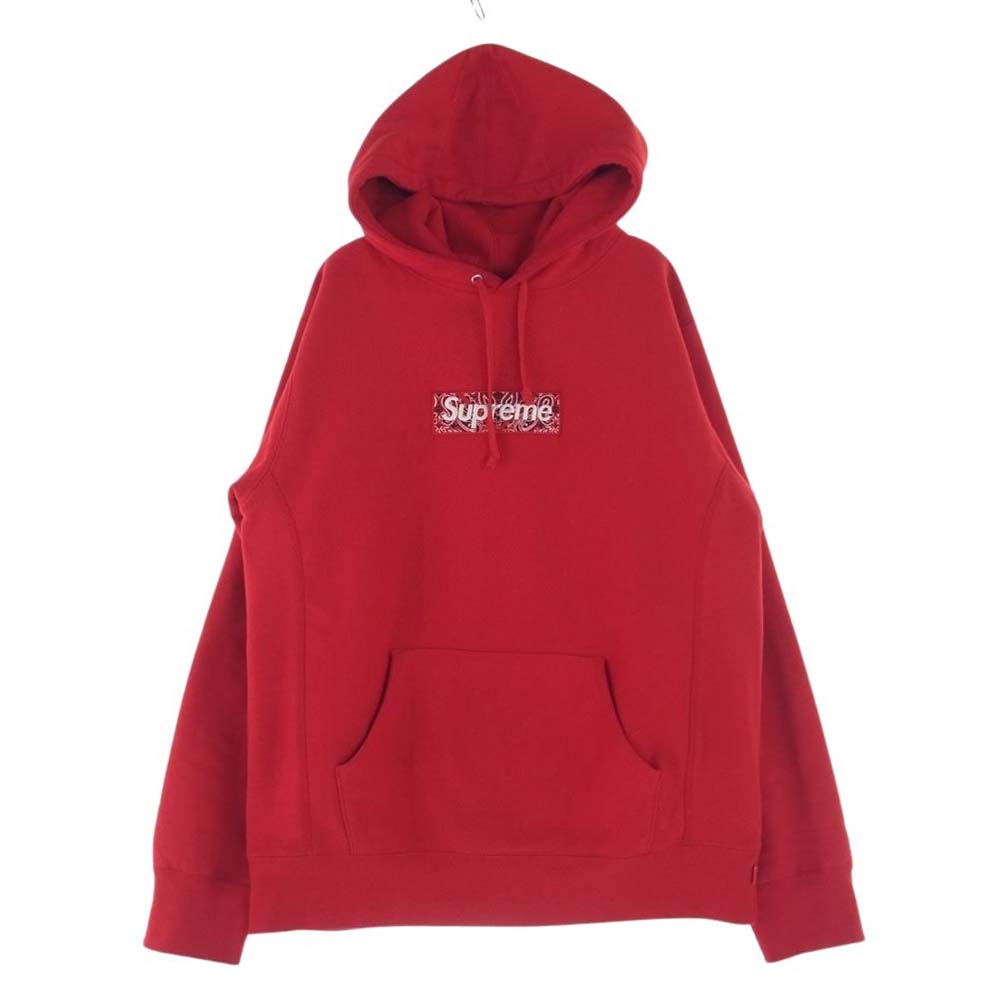 Supreme シュプリーム 19AW Bandana Box Logo Hooded Sweatshirt バンダナ ボックスロゴ パーカー  フーディー ペイズリー柄 レッド系 M【中古】