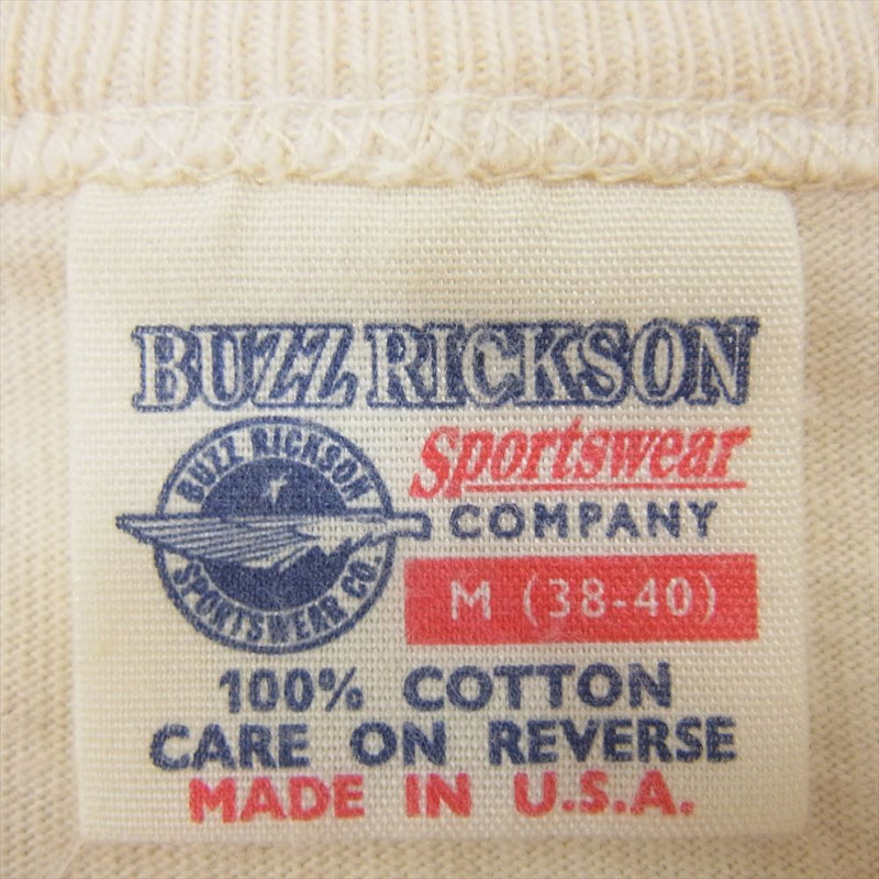 Buzz Rickson's バズリクソンズ FINEST MILITARY CAP ロゴ 半袖 Tシャツ オフホワイト系 M【中古】