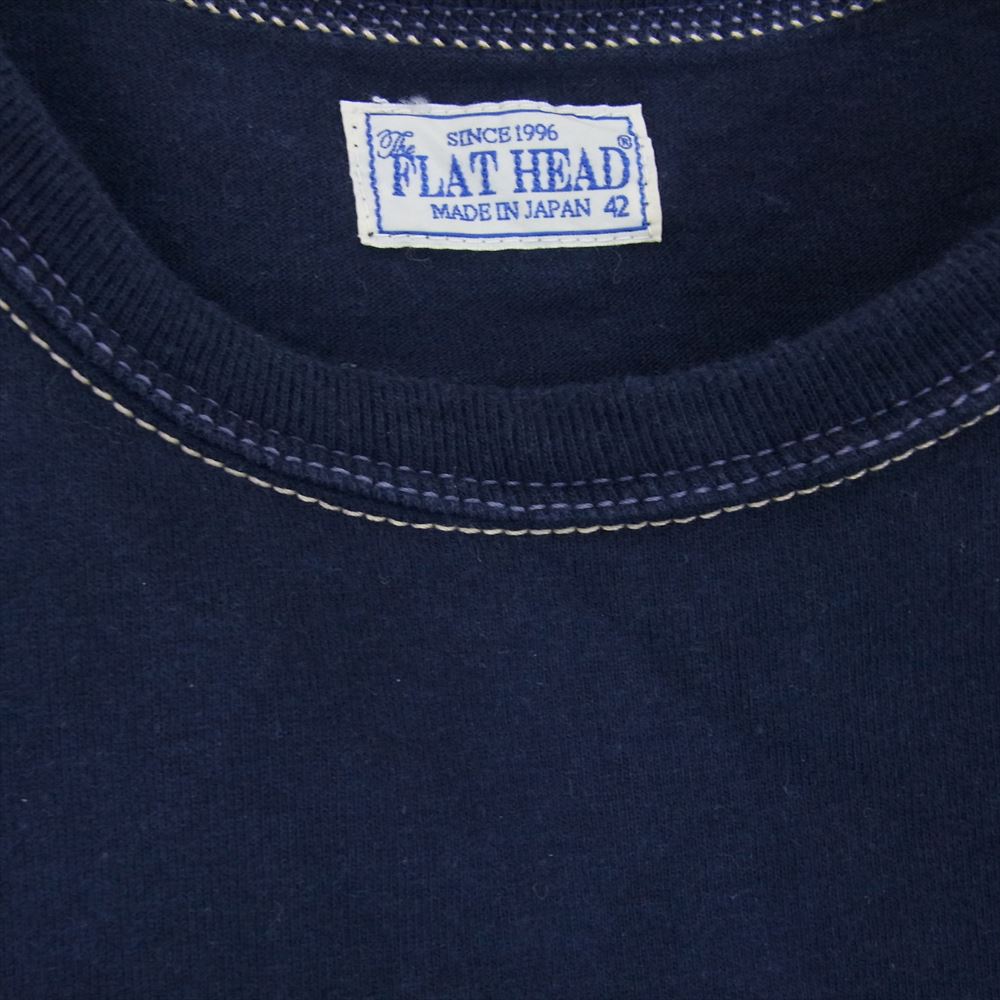 THE FLAT HEAD ザフラットヘッド バックプリント ロゴ 半袖 Tシャツ ネイビー系 42【中古】