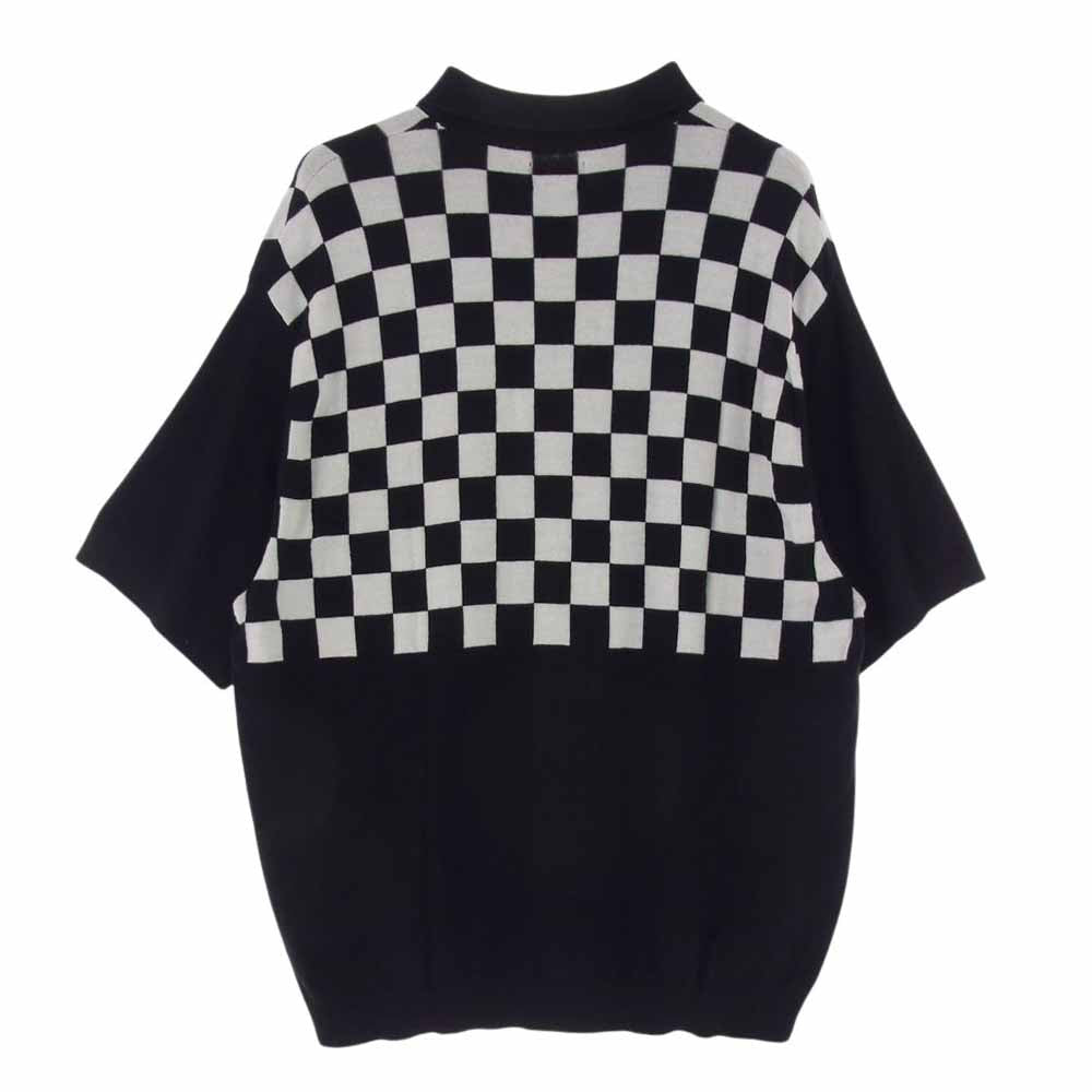 Supreme シュプリーム 22SS checkerboard zip polo チェッカーボード ハーフジップ 半袖 ニット ポロシャツ ブラック系 ホワイト系 L【中古】