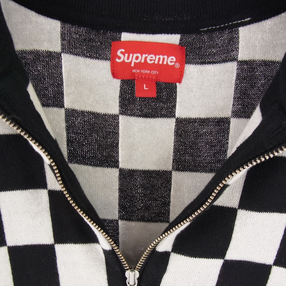 Supreme シュプリーム 22SS checkerboard zip polo チェッカーボード ハーフジップ 半袖 ニット ポロシャツ ブラック系 ホワイト系 L【中古】