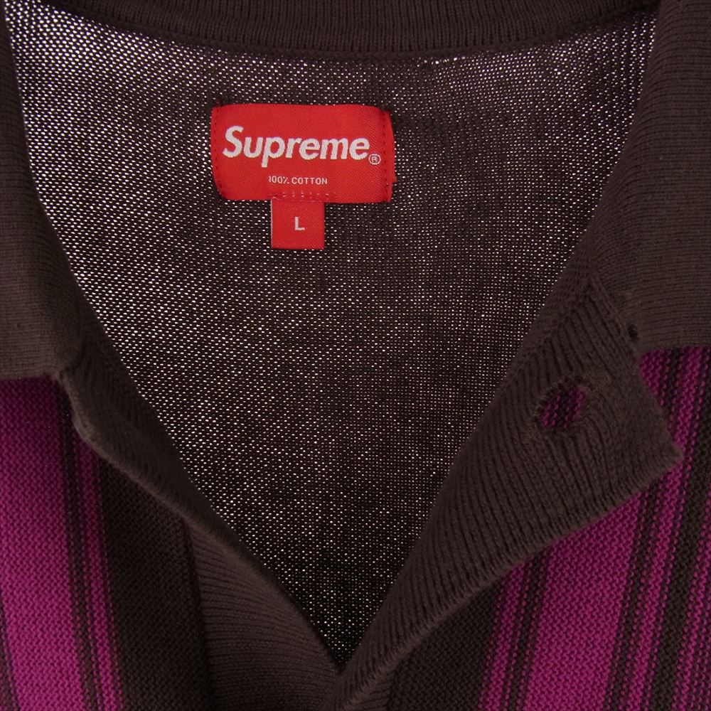 Supreme シュプリーム 22SS Stripe Button Up Polo ストライプ ボタン アップ ニット 半袖 ポロシャツ パープル系 L【極上美品】【中古】