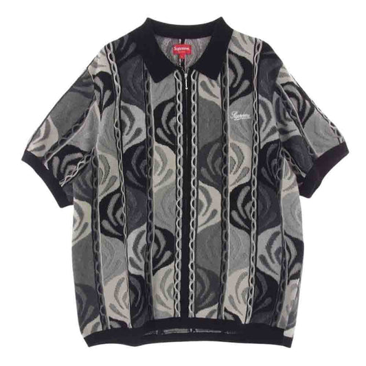 Supreme シュプリーム 22SS Abstract Textured Zip Up Polo アブストラクト テクスチャージップ アップ ポロ 半袖 ポロシャツ グレー系 L【極上美品】【中古】