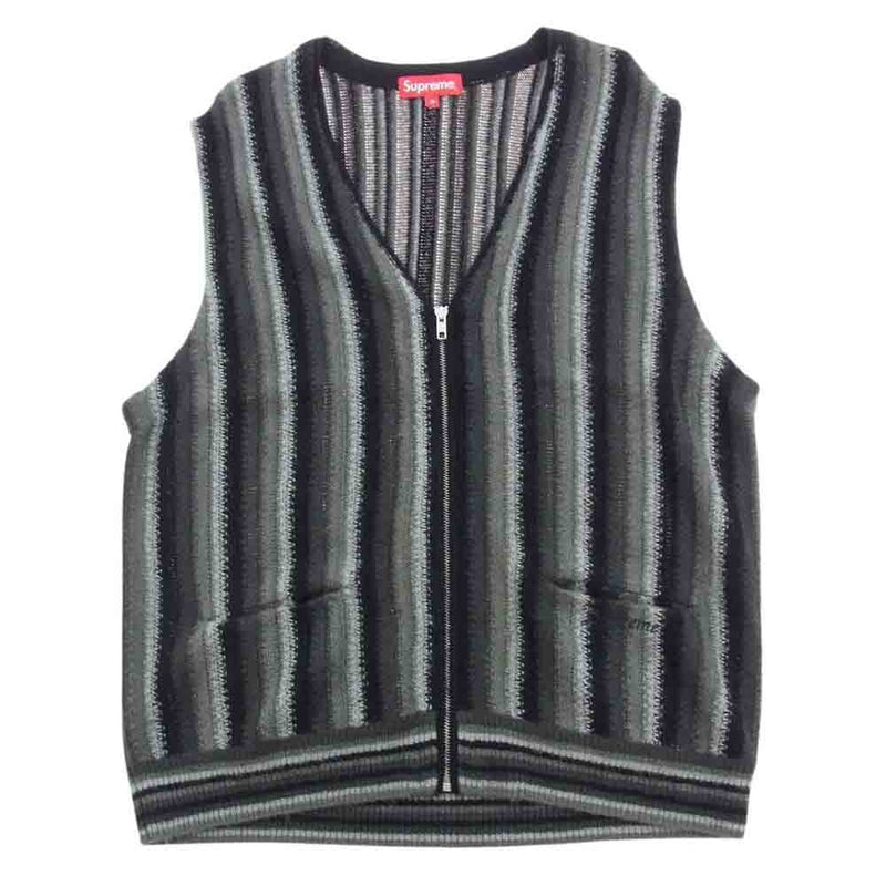 Supreme シュプリーム 21SS Stripe Sweater Vest ストライプ セーター ニット ジップ ベスト グレー系 M【極上美品】【中古】