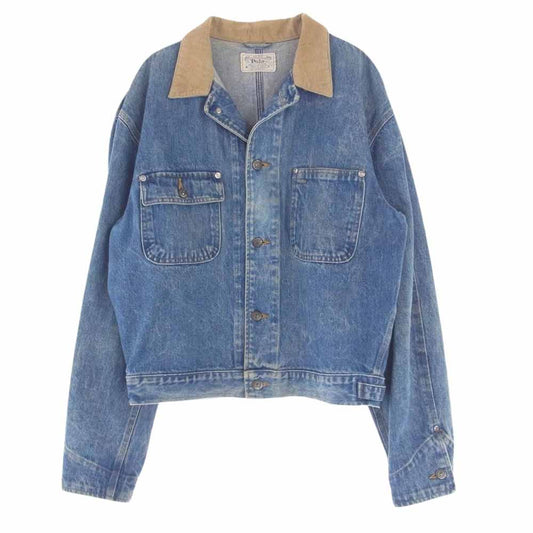 POLO RALPH LAUREN ポロ・ラルフローレン Vintage ヴィンテージ 90s USA製 襟コーデュロイ 切替 デニム ジャケット インディゴブルー系 L【中古】
