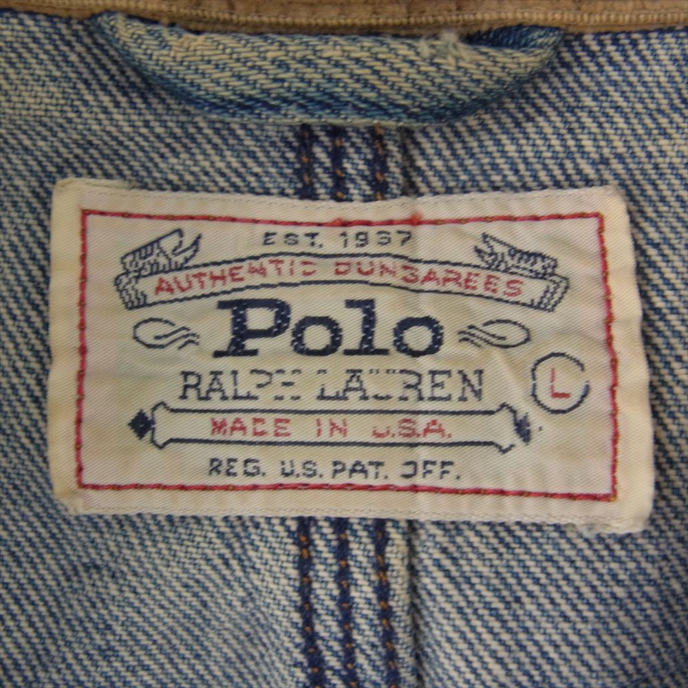 POLO RALPH LAUREN ポロ・ラルフローレン Vintage ヴィンテージ 90s USA製 襟コーデュロイ 切替 デニム ジャケット インディゴブルー系 L【中古】