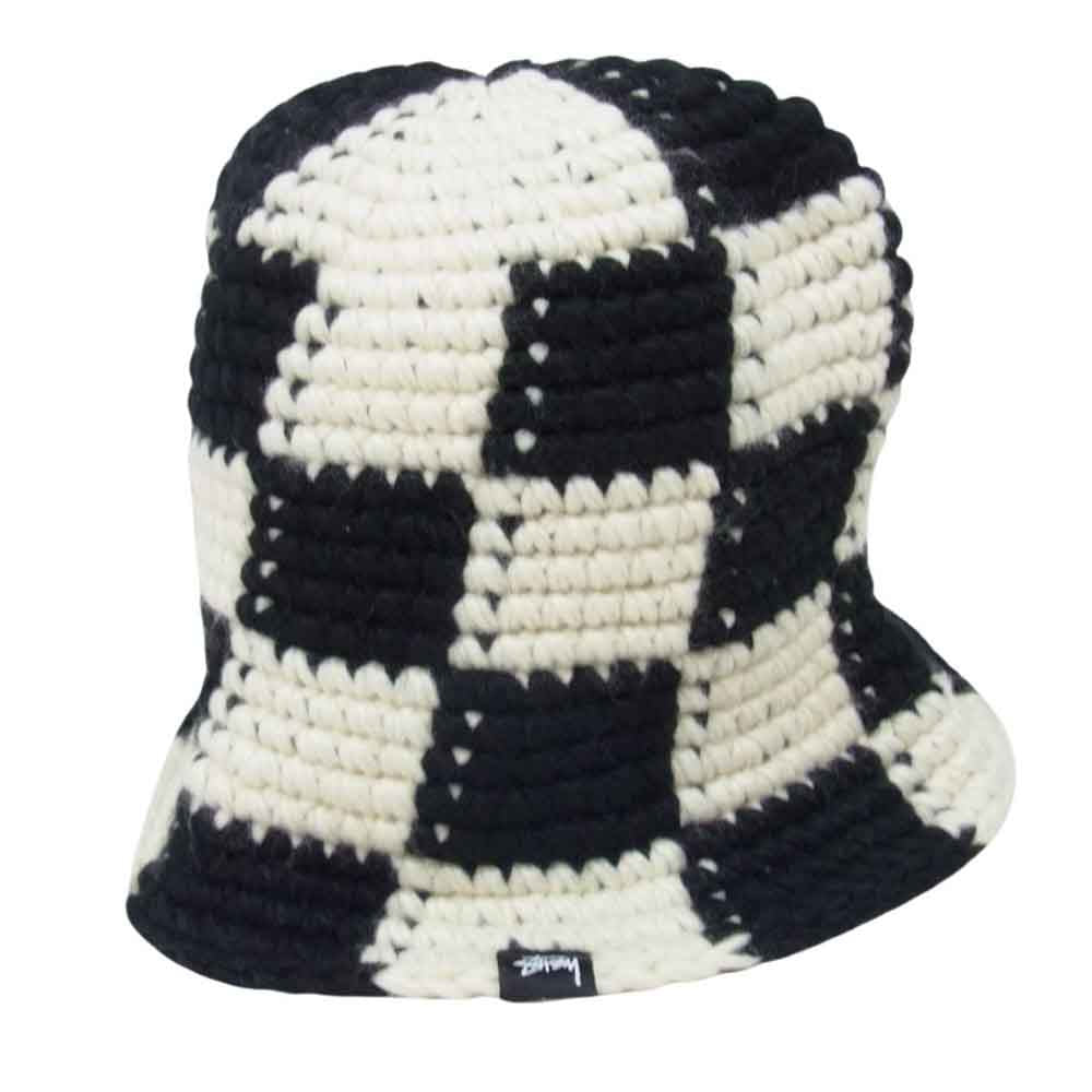 STUSSY ステューシー Checker Knit Bucket Hat チェッカー ニット バケット ハット ブラック系【美品】【中古】