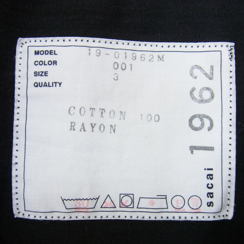 Sacai サカイ 19SS 19-01962M  dr.woo ドクターウー 蜘蛛 刺繍 半袖 クルーネック tシャツ ブラック系 3【中古】