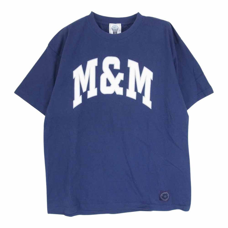 エムアンドエムカスタムパフォーマンス M&M ロゴプリント クルーネック 半袖 TEE Tシャツ  ネイビー系 XL【中古】