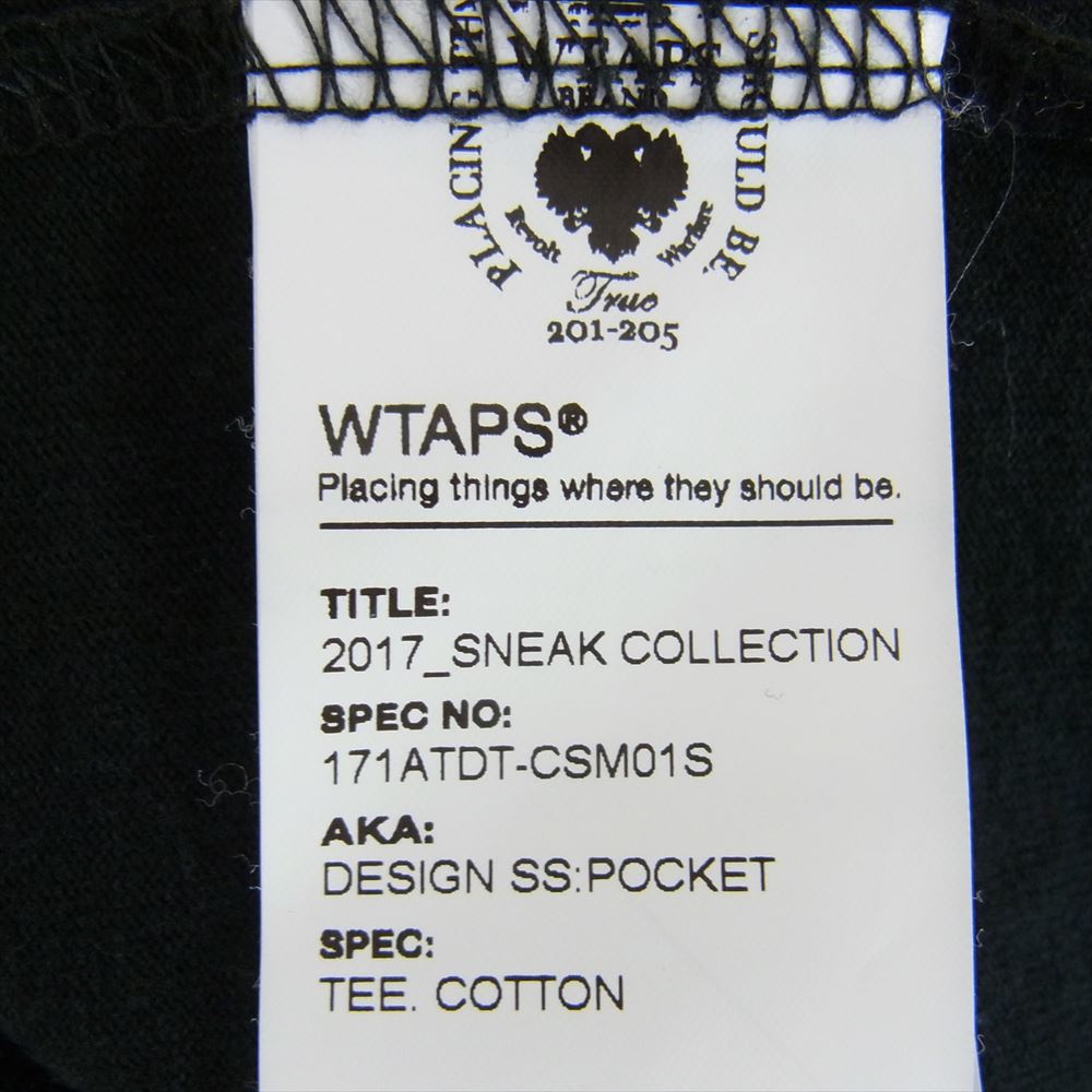 WTAPS ダブルタップス 17SS 171ATDT-CSM01S DESIGN SS POCKET / TEE COTTON  デザイン ショートスリーブ リップストップナイロン ポケット 半袖 Tシャツ  ブラック系 M【中古】