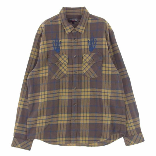 Supreme シュプリーム 21SS HYSTERIC GLAMOUR Flannel Shirt ヒステリックグラマー ロゴ刺繍 フランネル 長袖 シャツ ライトブラウン系 イエロー系 L【中古】