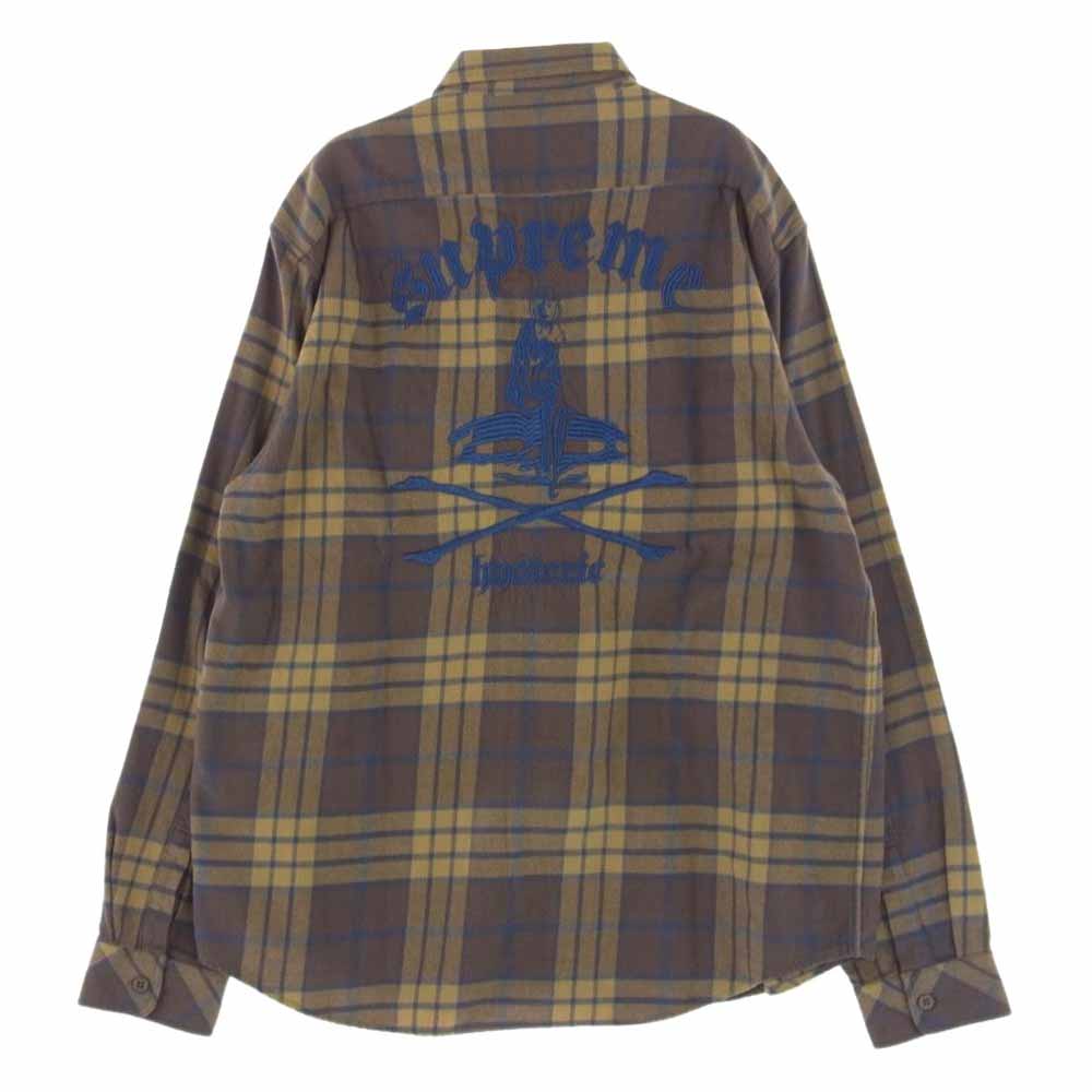 Supreme シュプリーム 21SS HYSTERIC GLAMOUR Flannel Shirt ヒステリックグラマー ロゴ刺繍 フランネル 長袖 シャツ ライトブラウン系 イエロー系 L【中古】