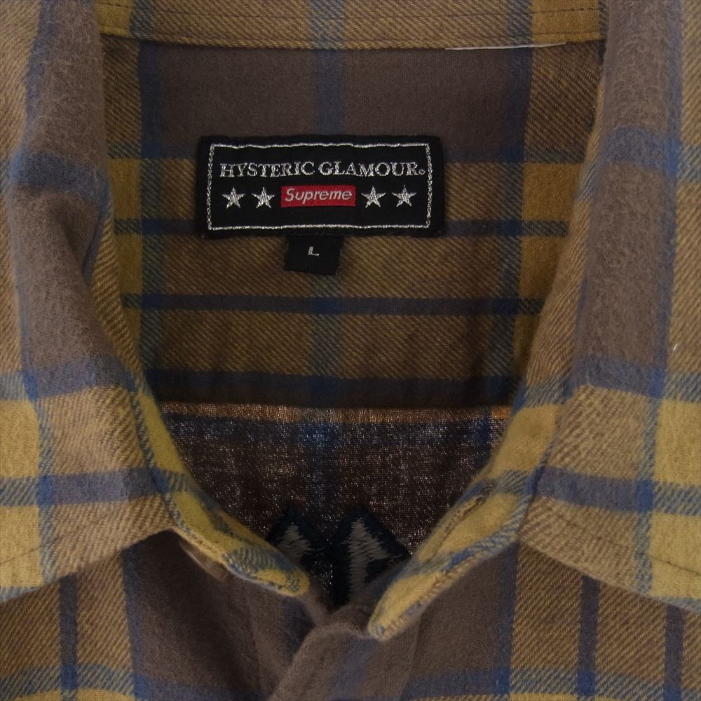 Supreme シュプリーム 21SS HYSTERIC GLAMOUR Flannel Shirt ヒステリックグラマー ロゴ刺繍 フランネル 長袖 シャツ ライトブラウン系 イエロー系 L【中古】