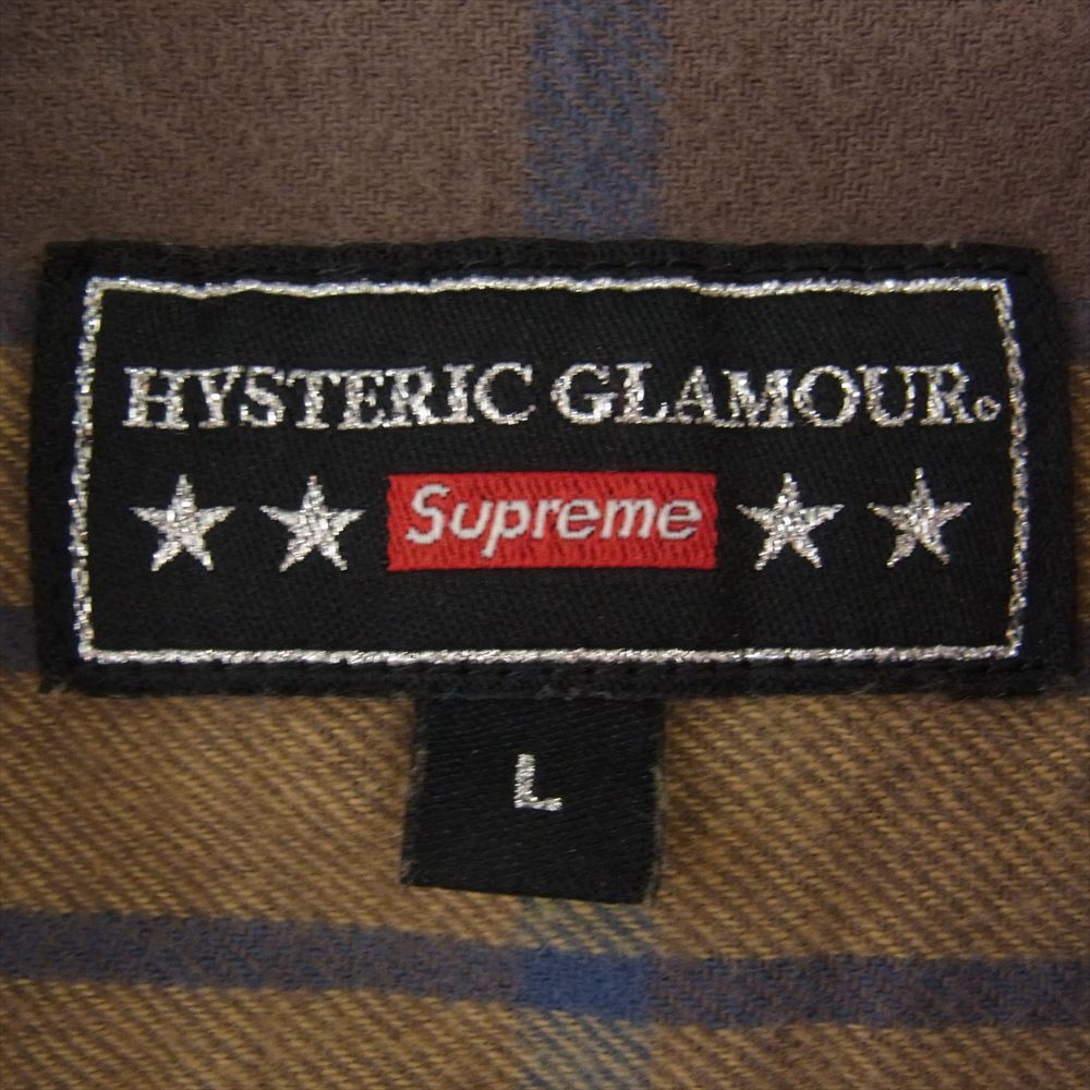 Supreme シュプリーム 21SS HYSTERIC GLAMOUR Flannel Shirt ヒステリックグラマー ロゴ刺繍 フランネル 長袖 シャツ ライトブラウン系 イエロー系 L【中古】