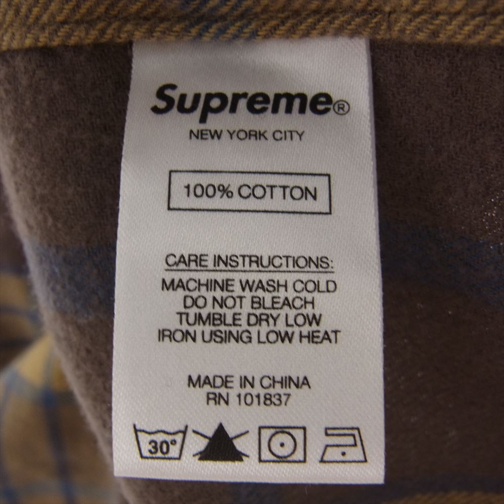 Supreme シュプリーム 21SS HYSTERIC GLAMOUR Flannel Shirt ヒステリックグラマー ロゴ刺繍 フランネル 長袖 シャツ ライトブラウン系 イエロー系 L【中古】