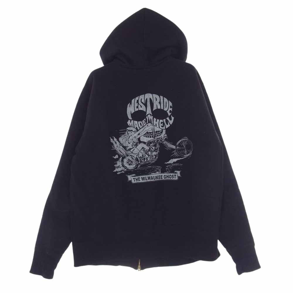 ウエストライド ヘビーウェイト プリント ジップ アップ スウェット パーカー ブラック系 40【中古】
