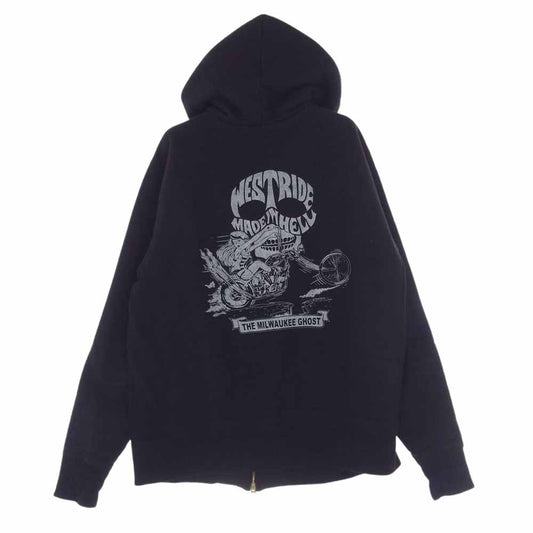 ウエストライド ヘビーウェイト プリント ジップ アップ スウェット パーカー ブラック系 40【中古】