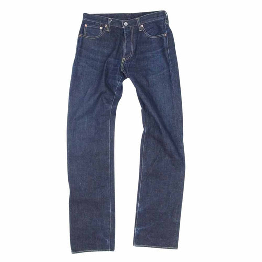 IRON HEART アイアンハート IH-634S-14 14oz セルビッチ ボタンフライ デニム ストレート レザーパッチ 裾ダブルステッチ インディゴブルー系 34【中古】