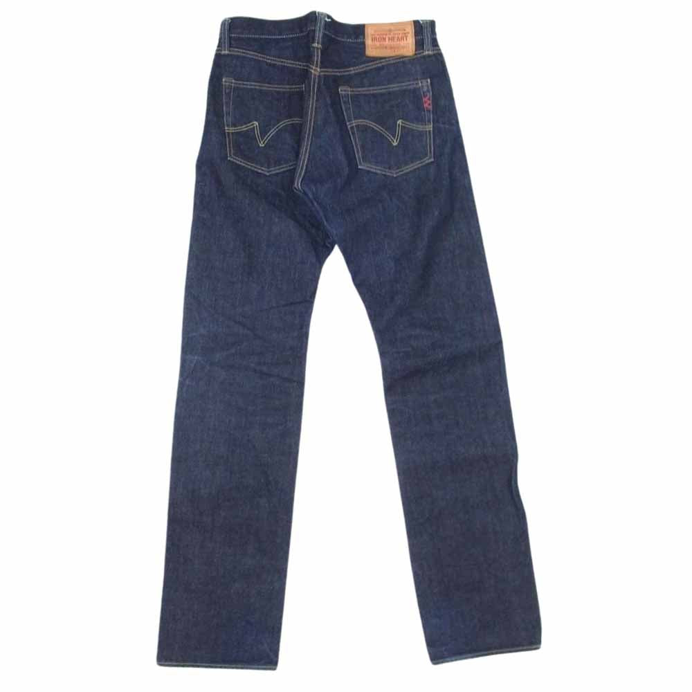 IRON HEART アイアンハート IH-634S-14 14oz セルビッチ ボタンフライ デニム ストレート レザーパッチ 裾ダブルステッチ インディゴブルー系 34【中古】