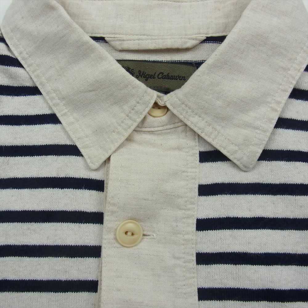 Nigel Cabourn ナイジェルケーボン 8070021020 MARINE POLO コットン リネン 切替えボーダー ポロ 半袖 シャツ ベージュ系 46【中古】